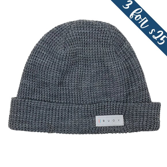 Accessories - $5 CLEARANCE! Heather Grey Buoy Waffle Knit Cuffed Beanie